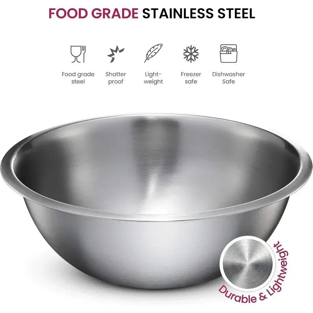 Stainless Steel Mixing Bowls Set for Kitchen Dishwasher Safe Nesting Bowls for Cooking Baking Meal Prepping