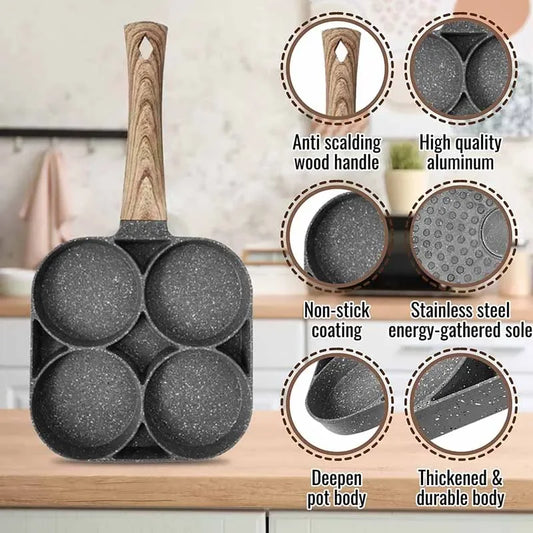 4-Hole Omelet Frying Pot Pan Non-stick Egg Pancake Steak Pan Cooking Egg Ham Pans Suitable for Gas Stove Induction Cooker