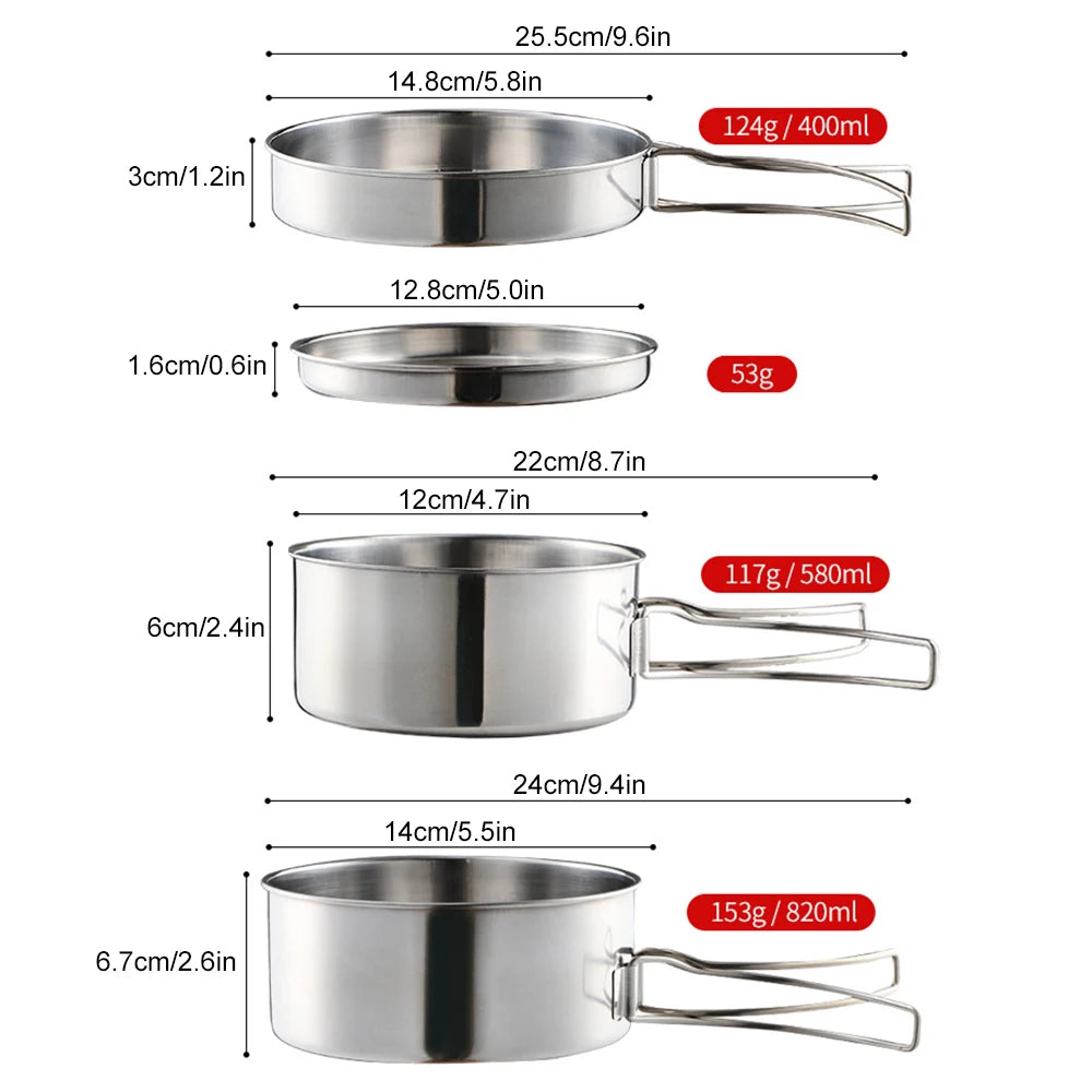 Outdoor Stainless-Steel Camping Cookware Set Camping Bowl Outdoor Bowl Pot Set Hiking Backpacking Cooking Picnic  Cooking  Tool