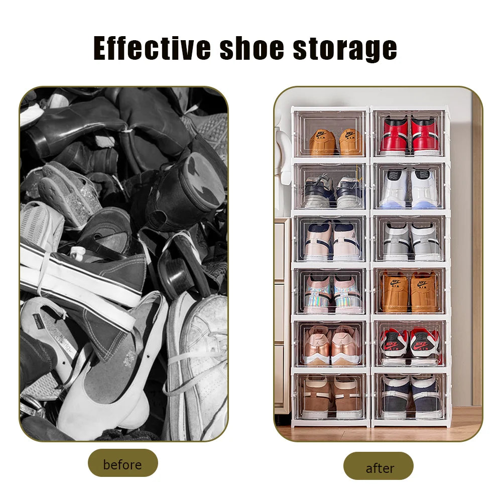 [UK Stock] 6 Tire Shoe Storage Box Plastic Shoe Boxes, Storage Organizers Set, Transparent Shoe Box Dustproof Organizer