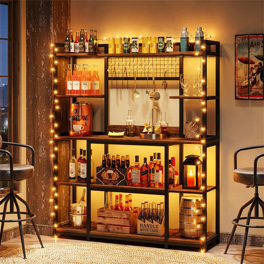 5 Tier Large Baker's Rack Industrial Microwave Stand Kitchen Storage Rack with Hooks and Shelves for Spices Pots and Pans