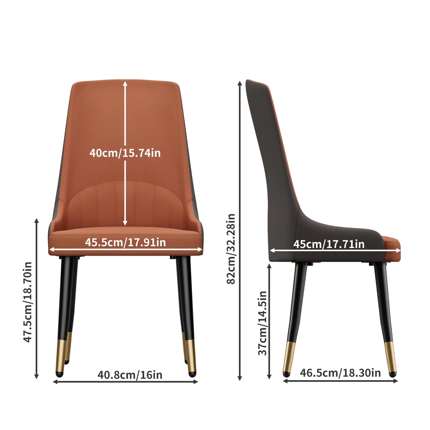 Comfortable Dining Chair , Anti-scratch Leather, Padded Seat, Arch and Flat Top Backrest for Kitchen, Dining Room, 2Pcs