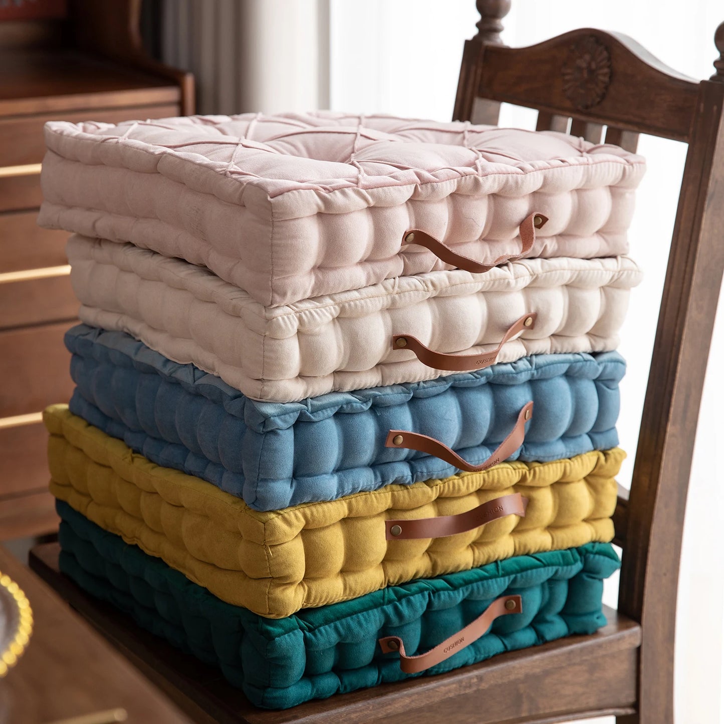 Dutch Velvet Thickened Chair Cushion Armchair Booster Cushion Seat Pad Jacquard Seat Riser Cushion for Chair Floor with Handles