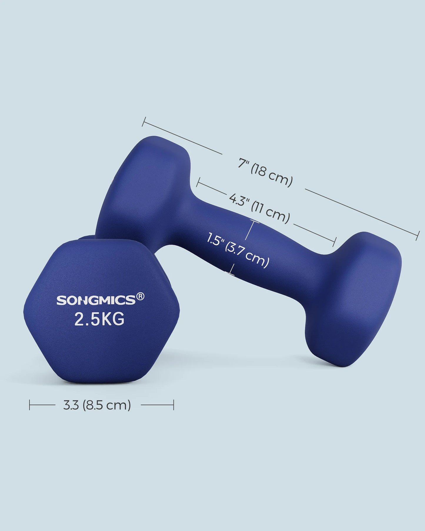 SONGMICS Set of 2 Dumbbells, 2 x 2.5 kg Hand Weights with Neoprene Coating, Hexagonal Dumbbells Pair, Home Workout