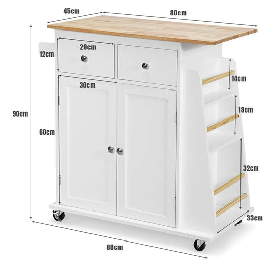 GOFLAME Kitchen Island Rolling Storage Cabinet Trolley Cart Adjustable Shelves 2 Drawers