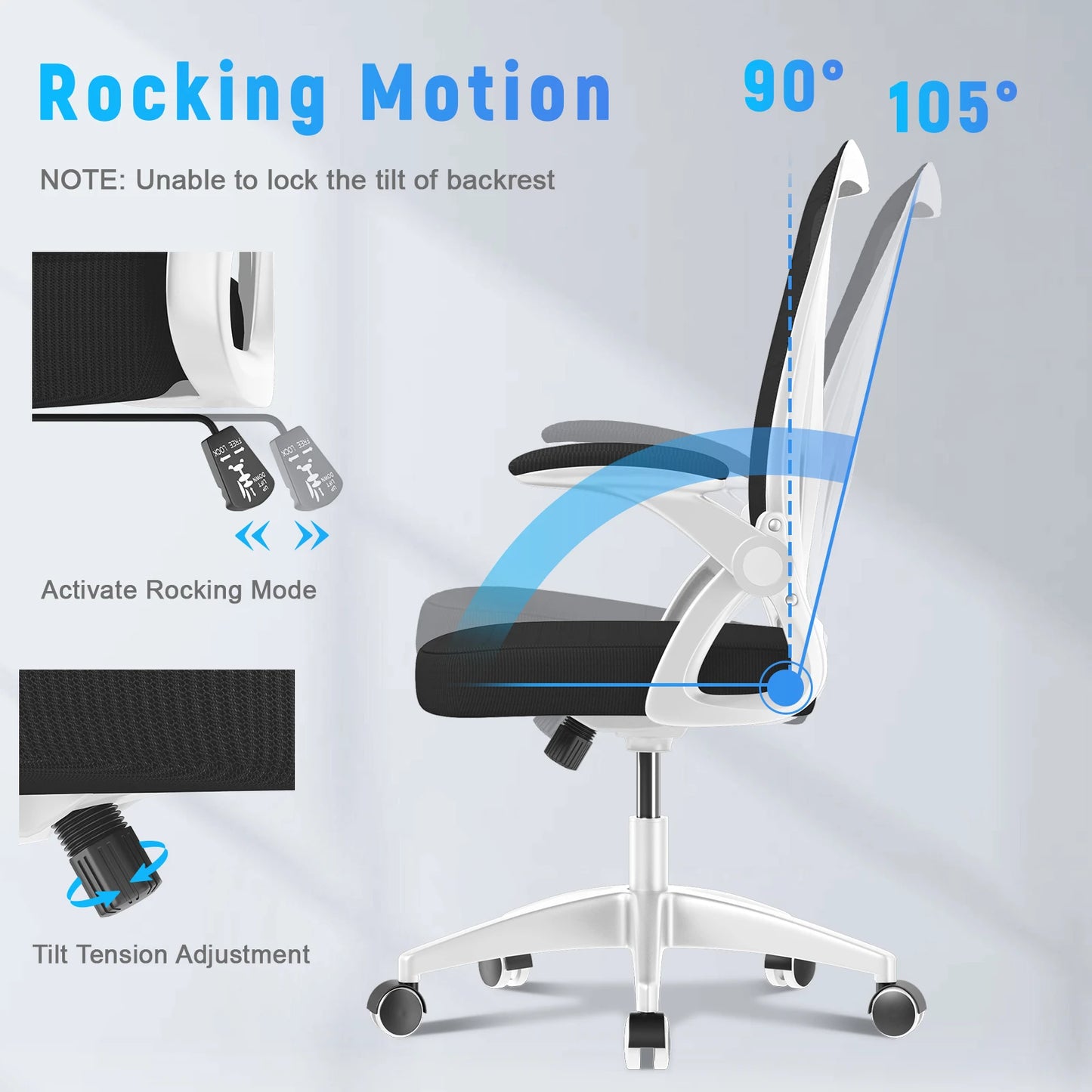 Ergonomic Office Chair  with 90° Flip-up Armrest Lumbar Support, Office Chair with Padded Seat Cushion Home Gaming Chairs