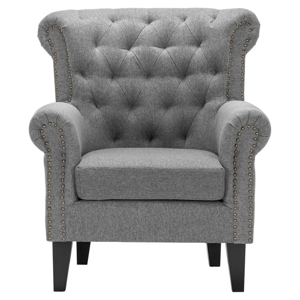 Dark Grey Linen Chesterfield Thick Cushion Armchair Living Room Furniture Lounge Chair