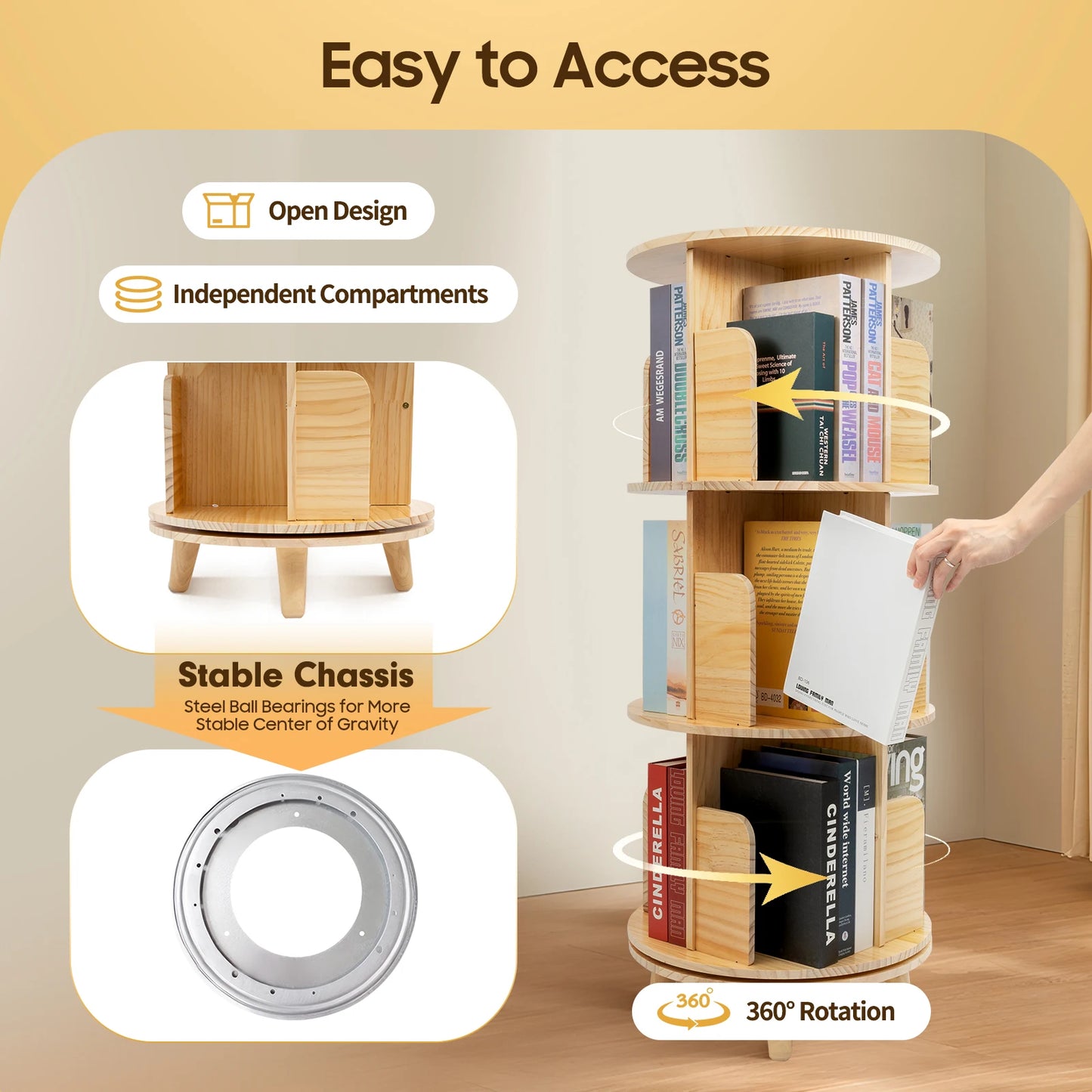 1/2/3/4/5/6 Tier Wooden Bookcase Rotatable Floor Stand Multifunctional Showcase Organizer