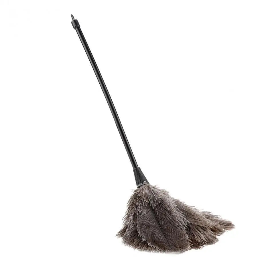 40cm Natural Ostrich Feather Duster with Handle - Ideal for Cleaning Books, Keyboards & Home Décor