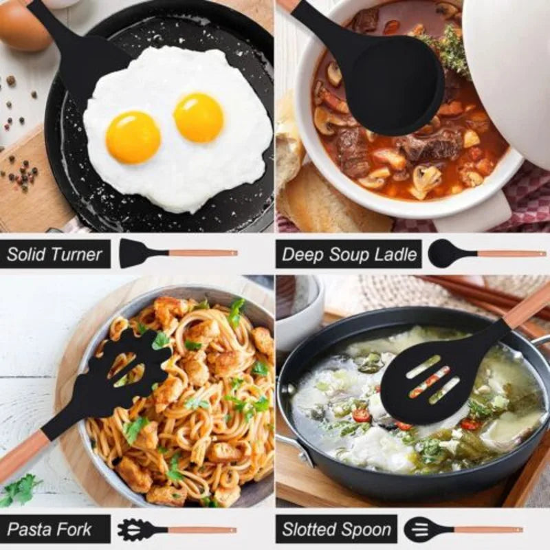 12-Piece Silicone Kitchen Utensils Set Nonstick Cooking Spoon And Baking Tools