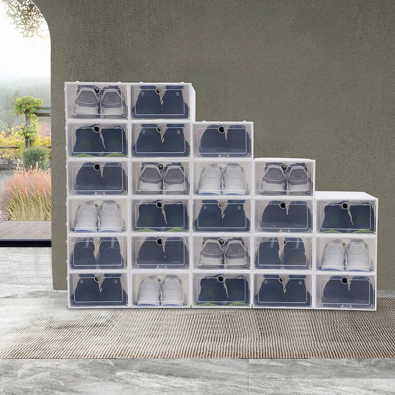 Modern Mini 24pcs Transparent Shoes Organizers Assemblable Plastic Thickened Foldable Dustproof Storage Box