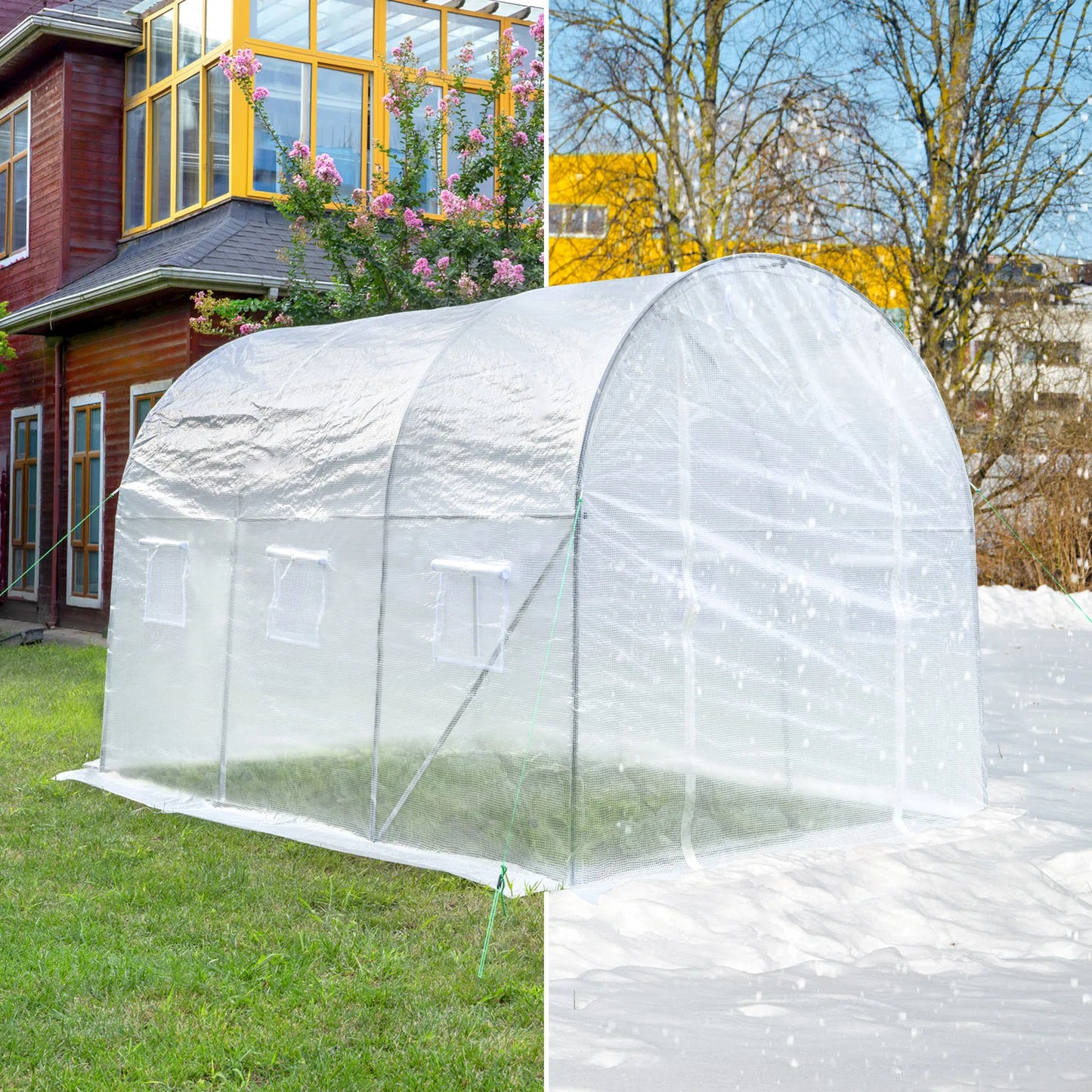 300x200x200cm  Foil Greenhouse Winterproof Polytunnel for Cultivation Tomatoes Vegetables Plants House with Door 6 Windows