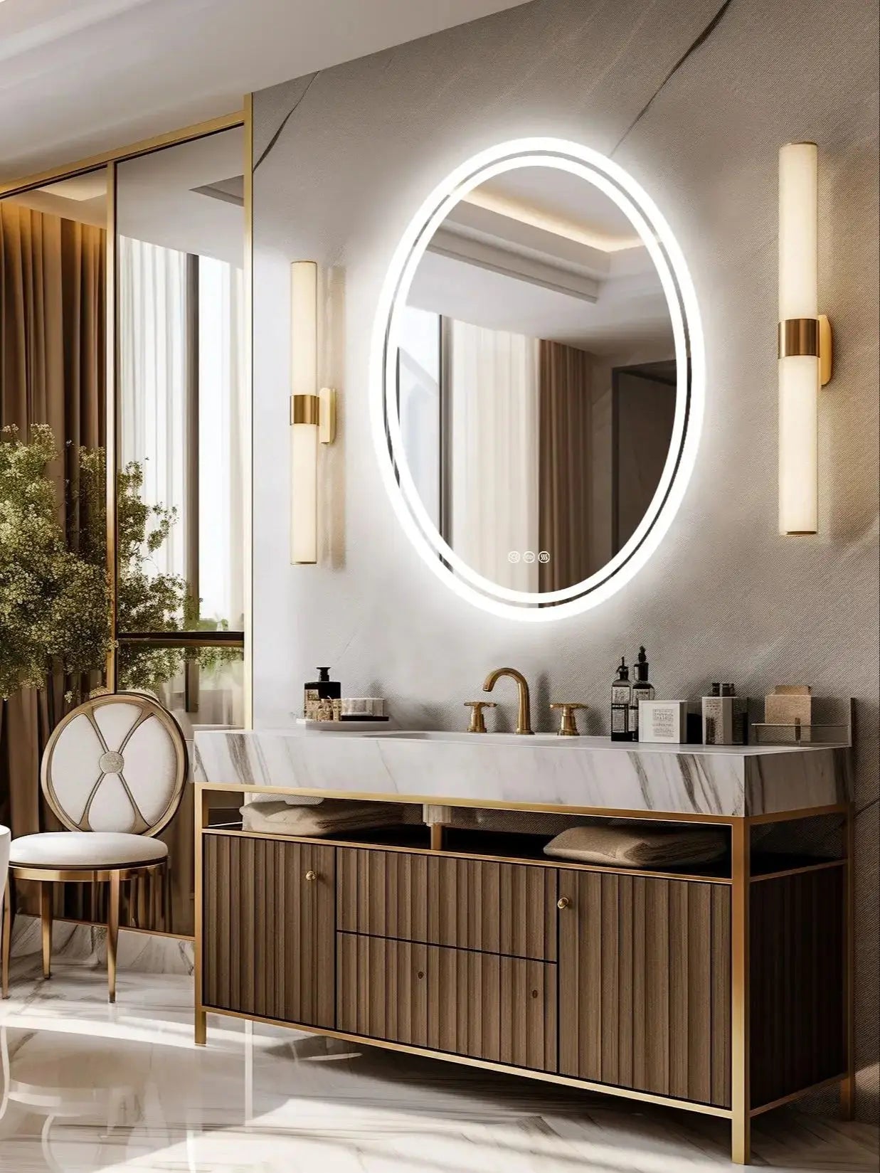 LED Bathroom Mirror Backlit Oval Vanity Mirror with Lights Wall Mounted Anti-Fog Lighted Bathroom Mirror Dimmable Makeup Mirror
