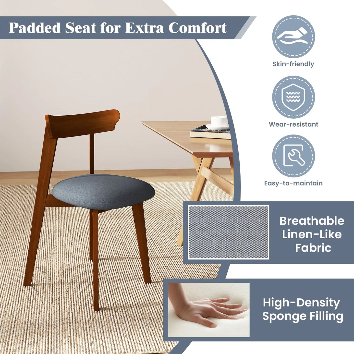 GOFLAME Wood Dining Chairs Set of 2 Modern Kitchen Chairs with Rubber Wood Frame