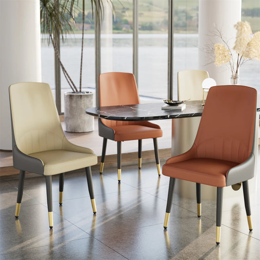 Comfortable Dining Chair , Anti-scratch Leather, Padded Seat, Arch and Flat Top Backrest for Kitchen, Dining Room, 2Pcs