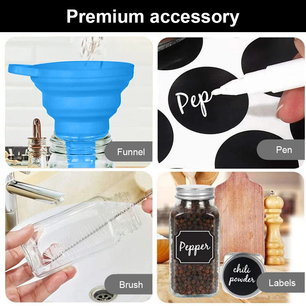 12pc 120ML bottle Glass Spice Bottle Jars Spice Jar Set Transparent Seasoning Storage Bottles Kitchen Salt Bottle