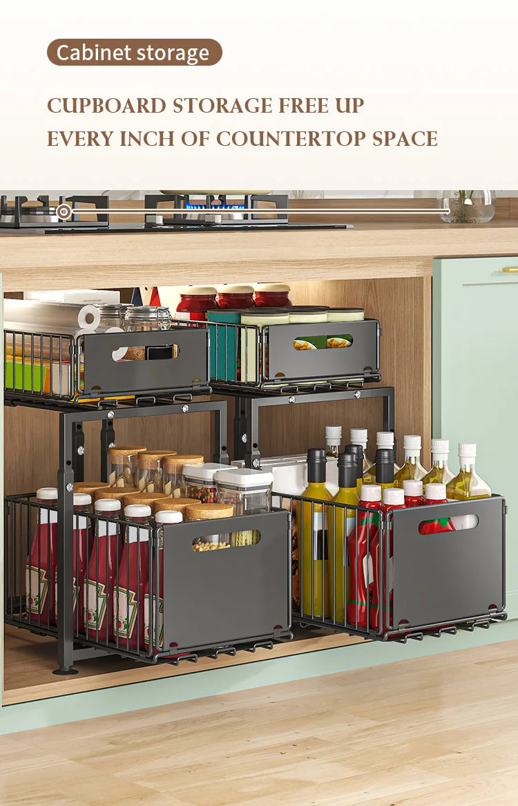 1pc,Slide-out storage rack,Cabinet pull-out storage basket,Punch-free storage rack with suction cups,Spice rack, cutlery rack