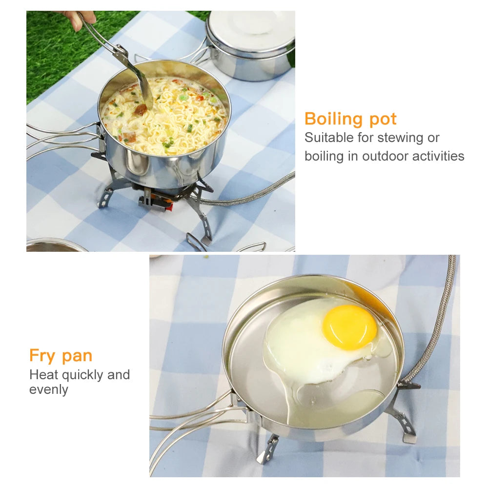 Outdoor Stainless-Steel Camping Cookware Set Camping Bowl Outdoor Bowl Pot Set Hiking Backpacking Cooking Picnic  Cooking  Tool