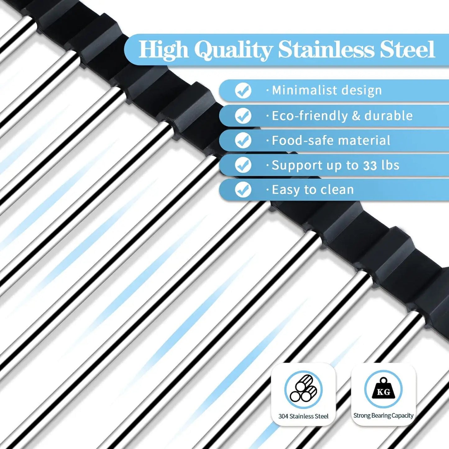 Large Drying Mat Foldable Stainless Steel Over The Sink Dish Roll Up Rack