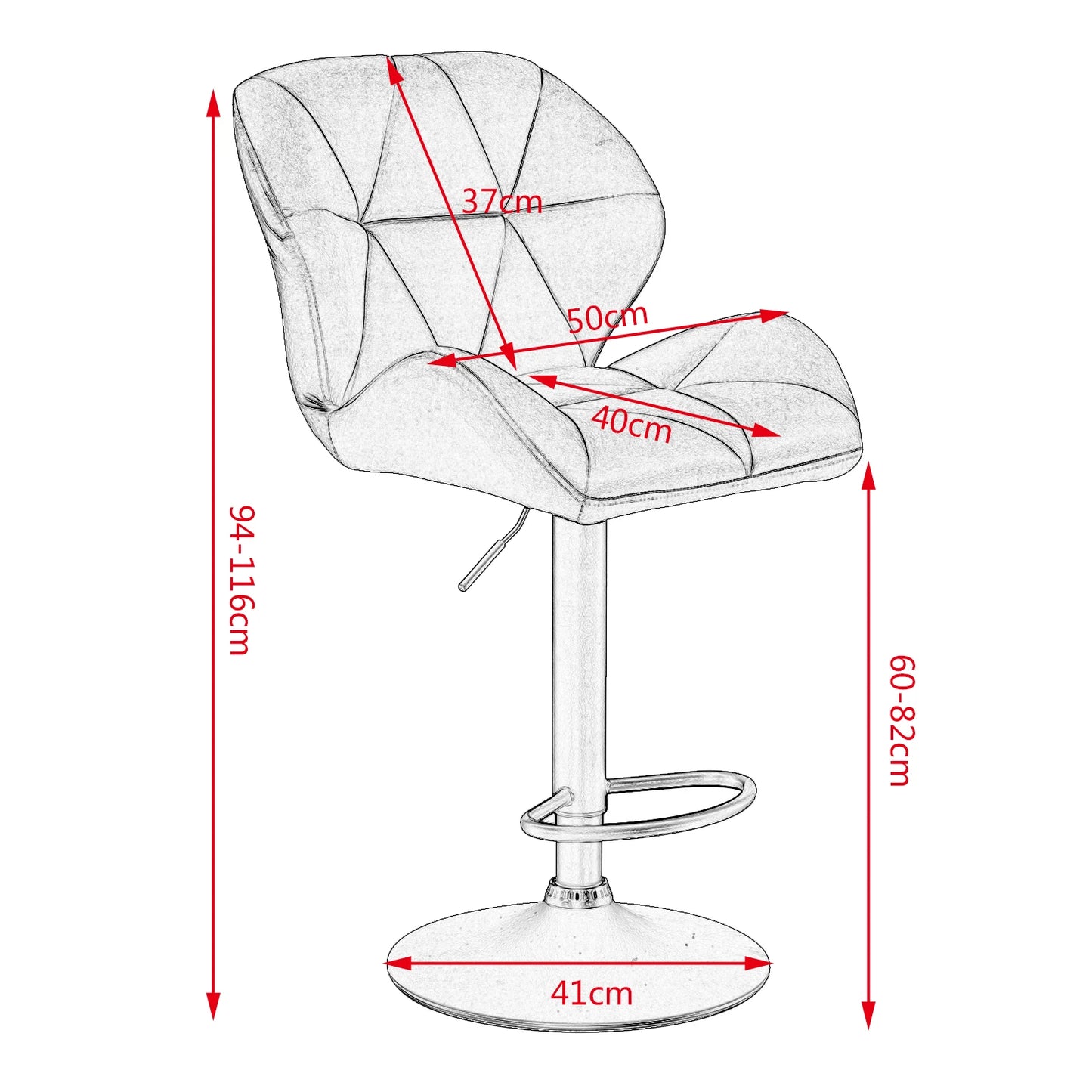 WOLTU 1PC Bar Chairs Breakfast Dining Stools Adjustable Swivel Gas Lift Steel Footrest Base Kitchen Island Counter Bar Stools