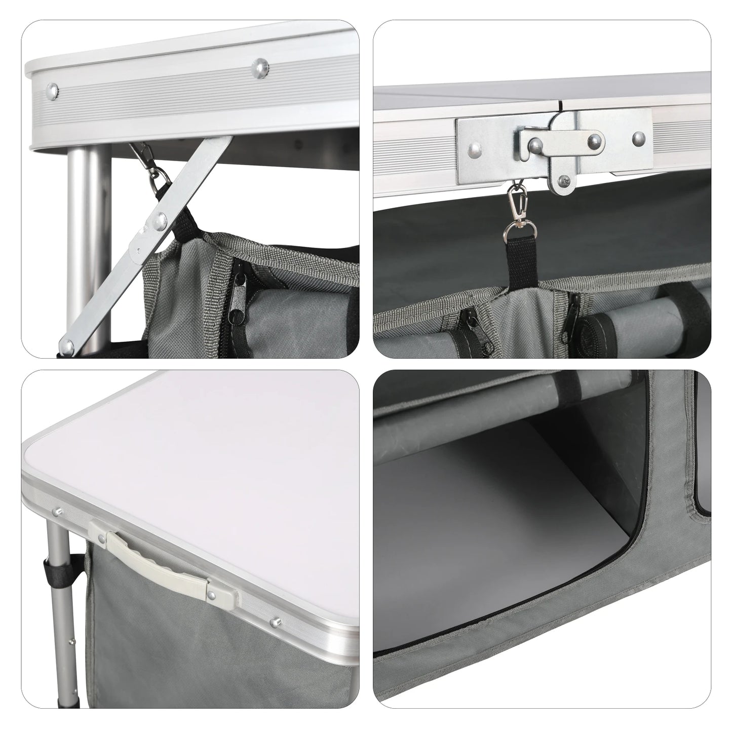 Folding Picnic Table Kitchen Camping Cupboards Aluminum Suitcase Table with Storage Bag Adjustable Height Outdoor Garden Table