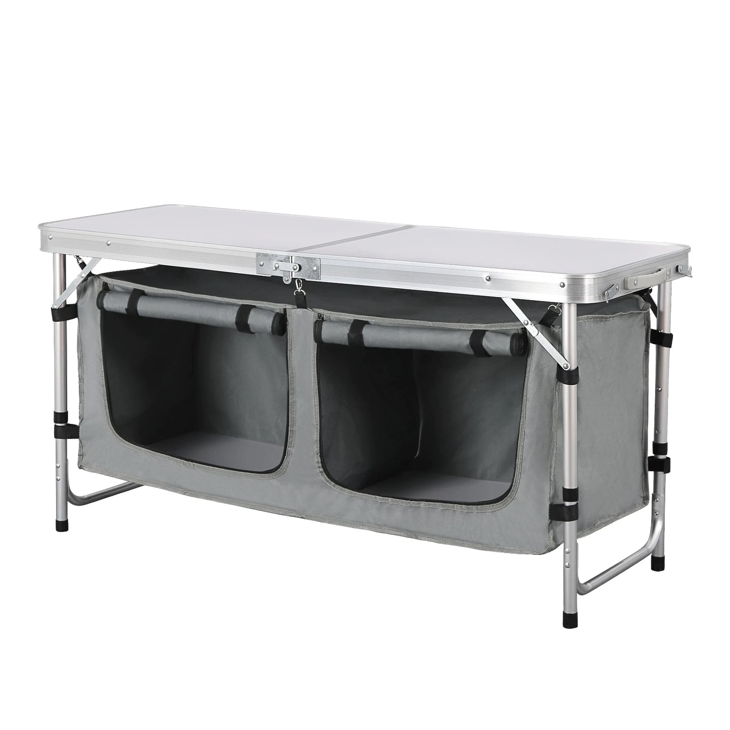 Folding Picnic Table Kitchen Camping Cupboards Aluminum Suitcase Table with Storage Bag Adjustable Height Outdoor Garden Table