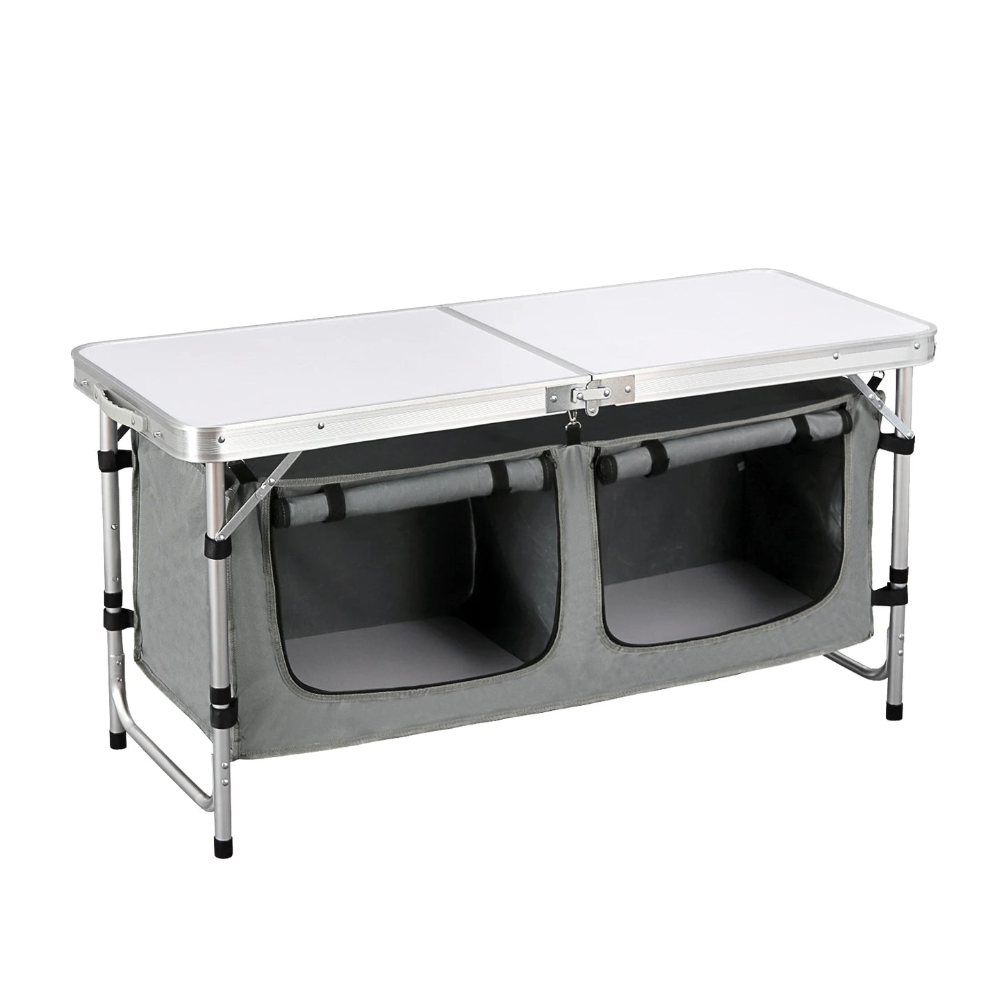 Folding Picnic Table Kitchen Camping Cupboards Aluminum Suitcase Table with Storage Bag Adjustable Height Outdoor Garden Table