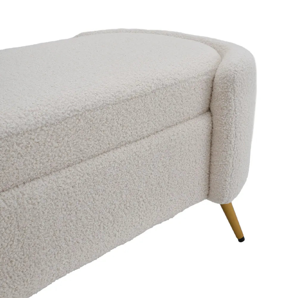 White Luxurious Comfortable Multifunctional Household Sherpa Upholstered Oval Bench