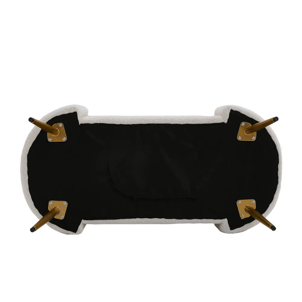 White Luxurious Comfortable Multifunctional Household Sherpa Upholstered Oval Bench