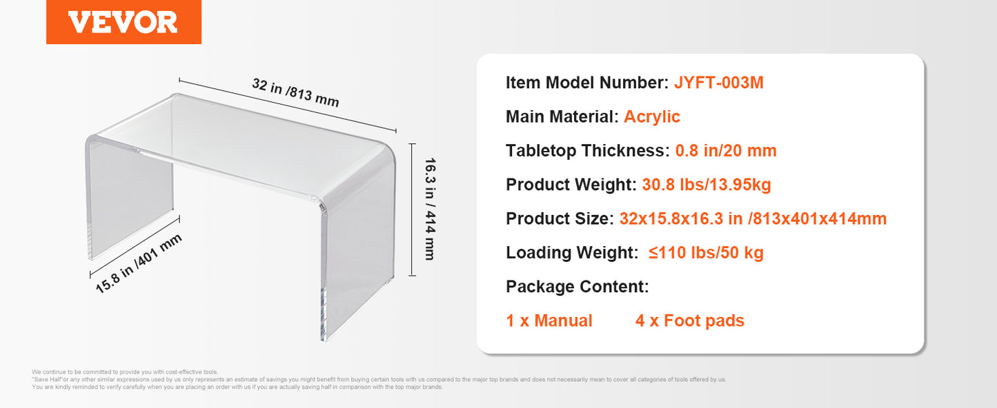 VEVOR Acrylic End Table C-Shaped Lucite Side Table Clear Acrylic Side Table for Drink Food Snack used in Living Room Bedroom