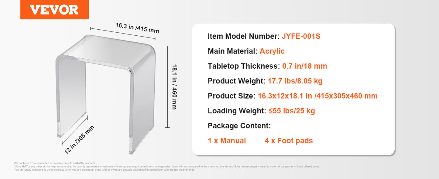 VEVOR Acrylic End Table C-Shaped Lucite Side Table Clear Acrylic Side Table for Drink Food Snack used in Living Room Bedroom