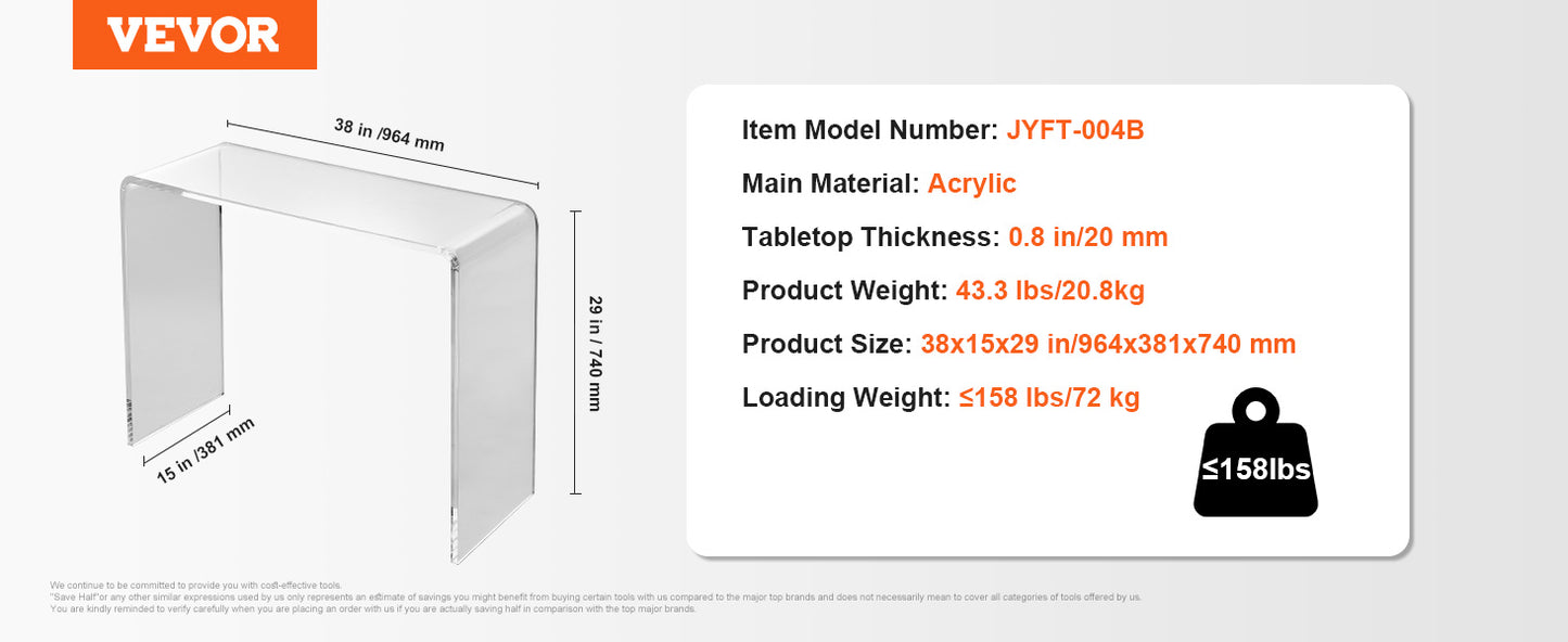 VEVOR Acrylic End Table C-Shaped Lucite Side Table Clear Acrylic Side Table for Drink Food Snack used in Living Room Bedroom