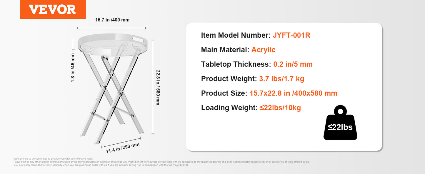 VEVOR Acrylic End Table C-Shaped Lucite Side Table Clear Acrylic Side Table for Drink Food Snack used in Living Room Bedroom