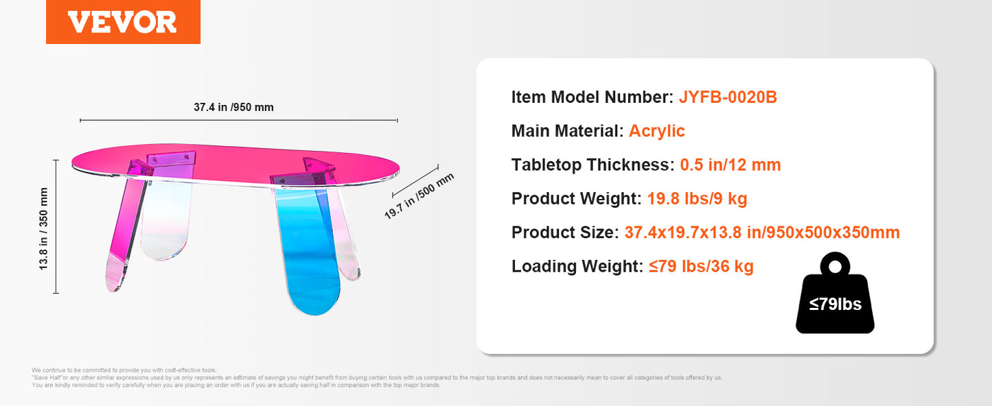 VEVOR Acrylic End Table C-Shaped Lucite Side Table Clear Acrylic Side Table for Drink Food Snack used in Living Room Bedroom
