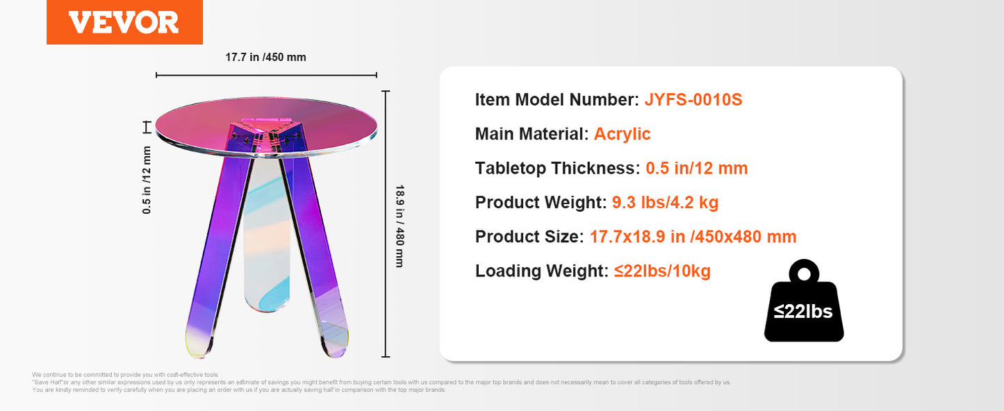 VEVOR Acrylic End Table C-Shaped Lucite Side Table Clear Acrylic Side Table for Drink Food Snack used in Living Room Bedroom