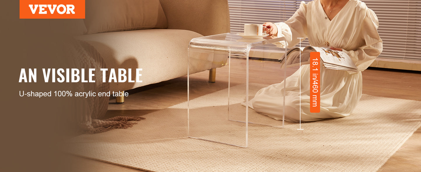 VEVOR Acrylic End Table C-Shaped Lucite Side Table Clear Acrylic Side Table for Drink Food Snack used in Living Room Bedroom