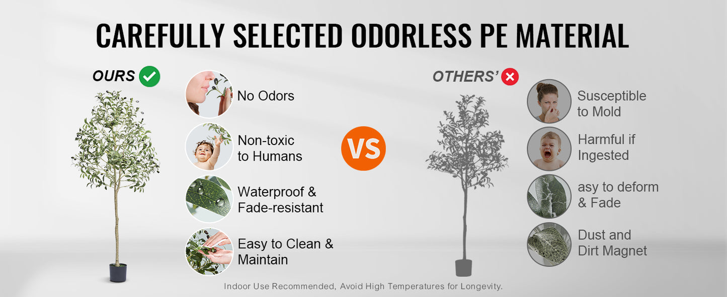 VEVOR Artificial Olive Tree 4/5/6 FT Tall Faux Plant Secure PE Material & Anti-Tip Tilt Protection Low-Maintenance Tree for Home