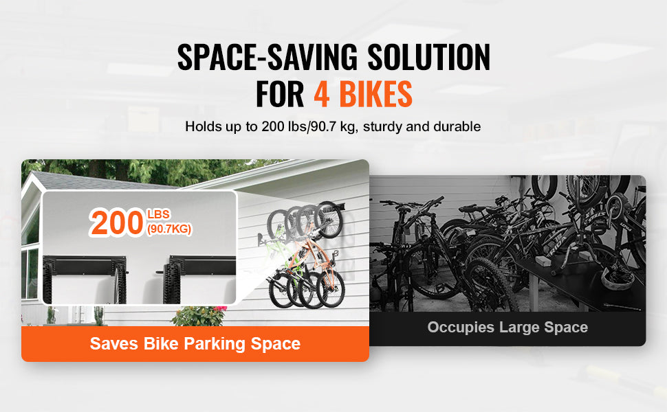 VEVOR Bike Storage Rack Wall Mount Bike Storage Hanger with 2 Helmets Hooks Adjustable Holder for 4 Bikes Home Garage Organizer
