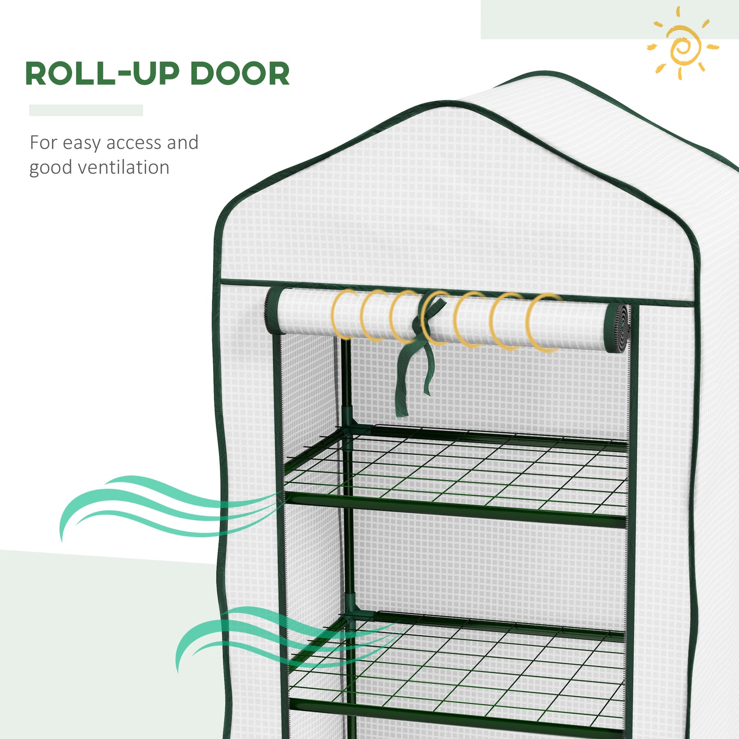3 Tier Mini Greenhouse with Reinforced PE Cover, Outdoor Greenhouse, White