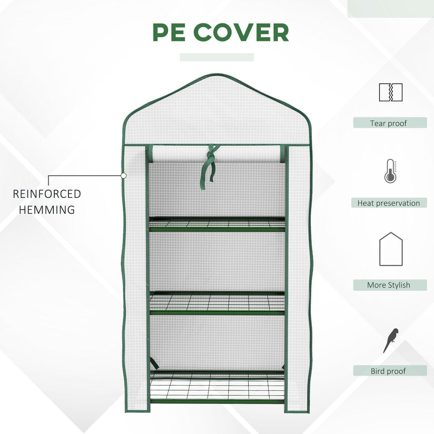 3 Tier Mini Greenhouse with Reinforced PE Cover, Outdoor Greenhouse, White