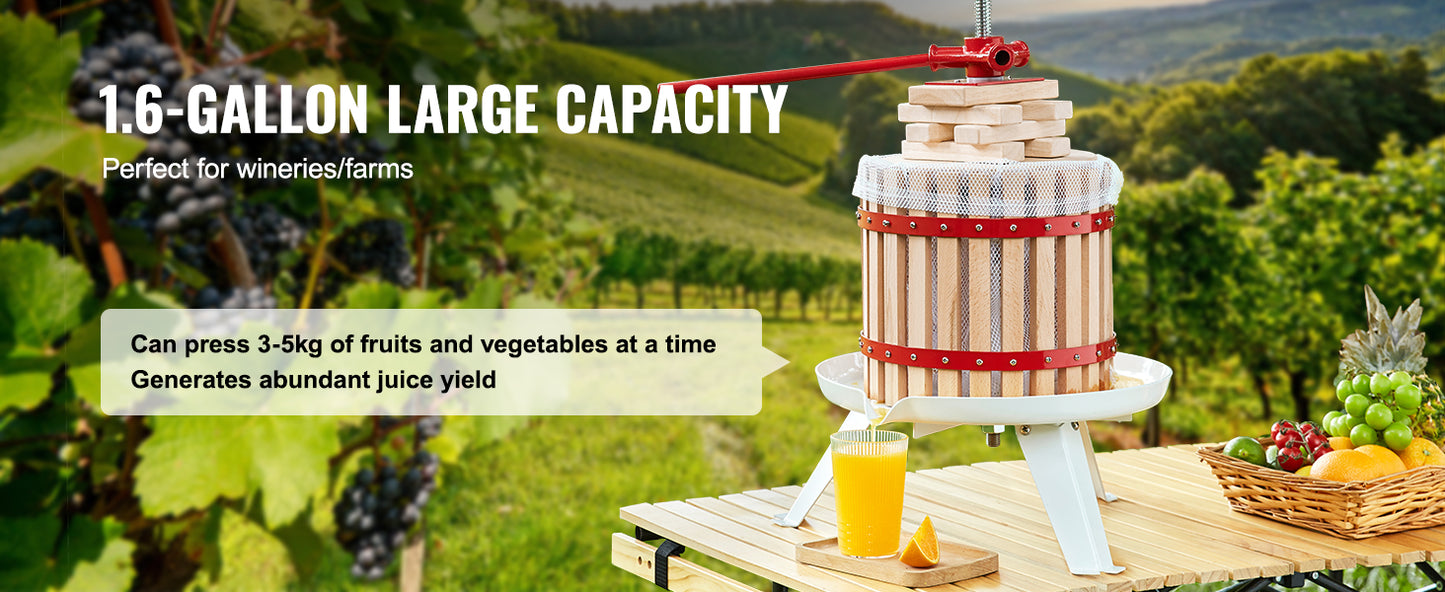 VEVOR Fruit Wine Press 6L/18L/12L Solid Wood Basket  6 or 8 Blocks Manual Juice Maker with Pole Handle Bar for Kitchen and Home