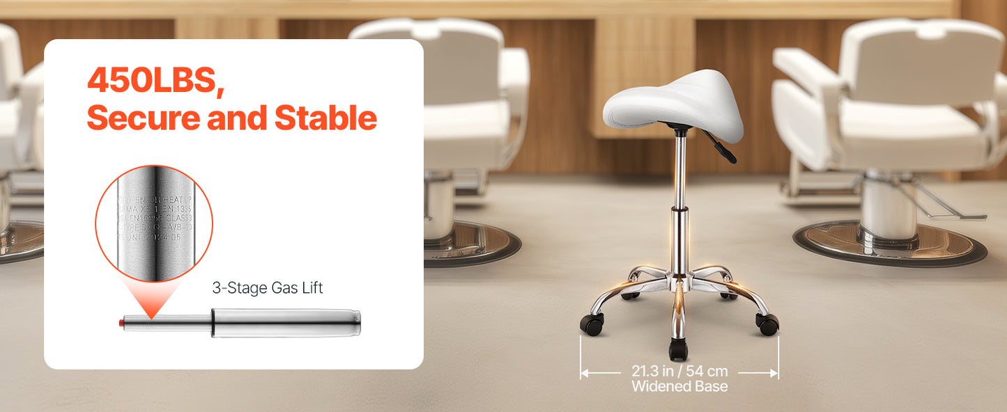 VEVOR Saddle Stool w/ Wheels 450 LBS Weight Capacity Height Adjustable Ergonomic Swivel Saddle Chair for Salon Spa Tattoo Clinic