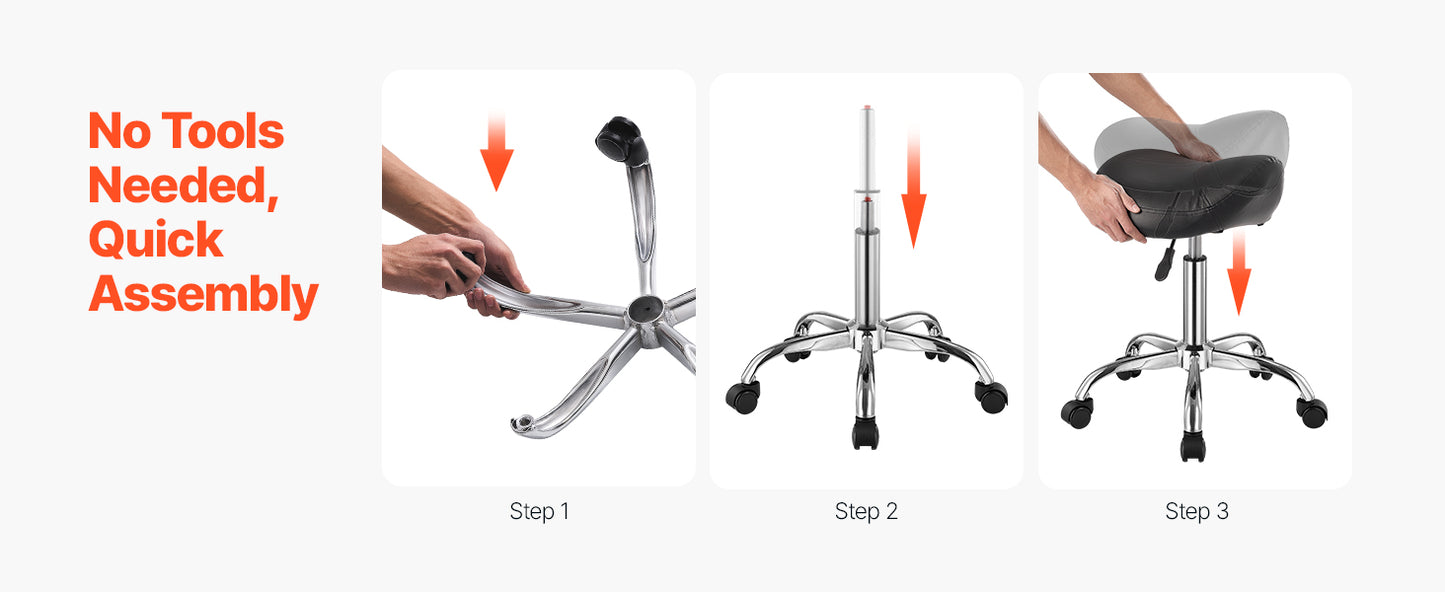 VEVOR Saddle Stool w/ Wheels 450 LBS Weight Capacity Height Adjustable Ergonomic Swivel Saddle Chair for Salon Spa Tattoo Clinic