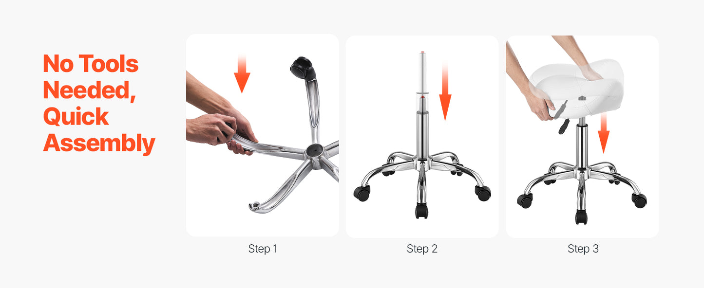 VEVOR Saddle Stool w/ Wheels 450 LBS Weight Capacity Height Adjustable Ergonomic Swivel Saddle Chair for Salon Spa Tattoo Clinic
