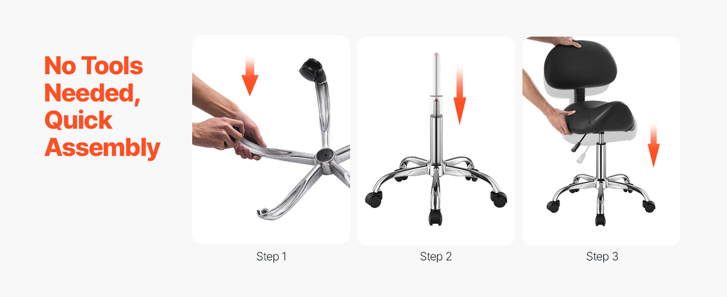 VEVOR Saddle Stool w/ Wheels 450 LBS Weight Capacity Height Adjustable Ergonomic Swivel Saddle Chair for Salon Spa Tattoo Clinic