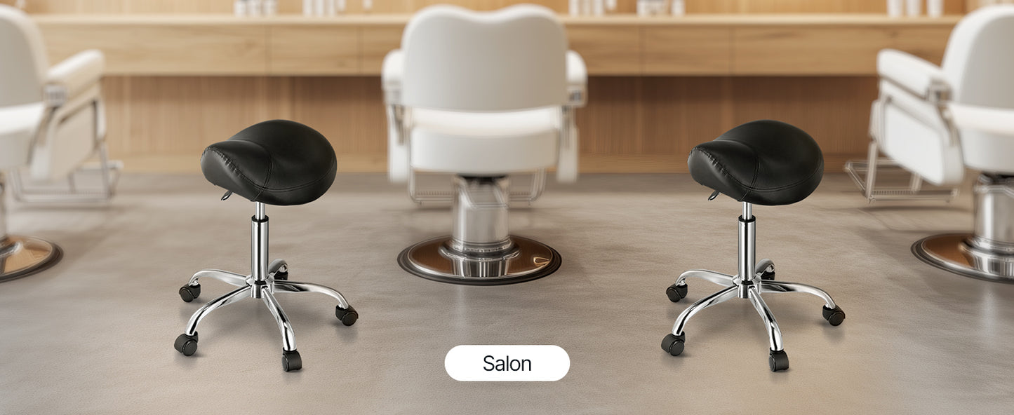 VEVOR Saddle Stool w/ Wheels 450 LBS Weight Capacity Height Adjustable Ergonomic Swivel Saddle Chair for Salon Spa Tattoo Clinic