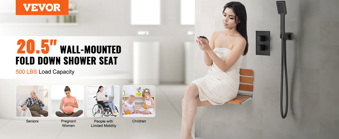 VEVOR Folding Shower Seat Wall Mounted Fold Up Shower Bench   Space Saving Home Care Fold Down Shower Chair for Pregnant Women