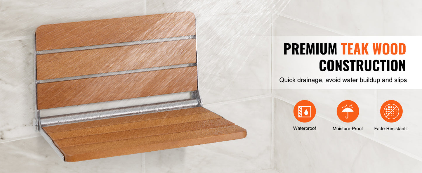 VEVOR Folding Shower Seat Wall Mounted Fold Up Shower Bench   Space Saving Home Care Fold Down Shower Chair for Pregnant Women