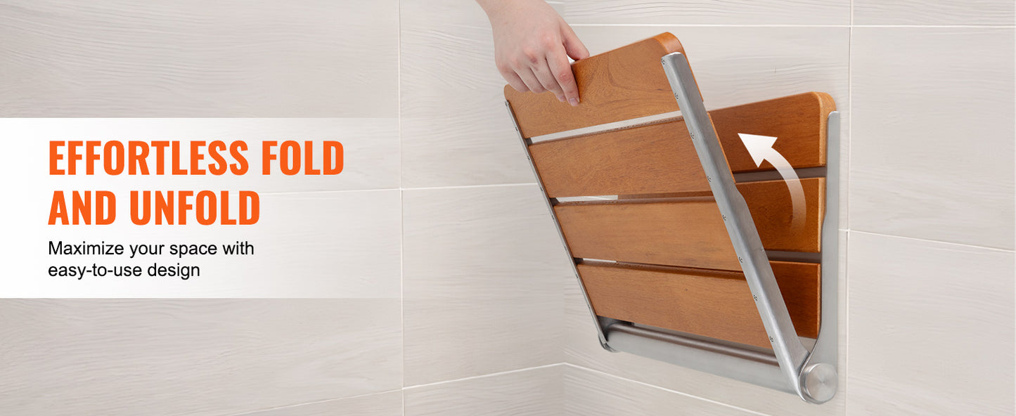 VEVOR Folding Shower Seat Wall Mounted Fold Up Shower Bench   Space Saving Home Care Fold Down Shower Chair for Pregnant Women