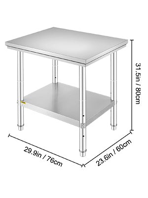 VEVOR Kitchen Work Bench Commercial Catering Table Worktable with Undershelf Stainless Steel 330LBS 286LBS for Restaurant Garage